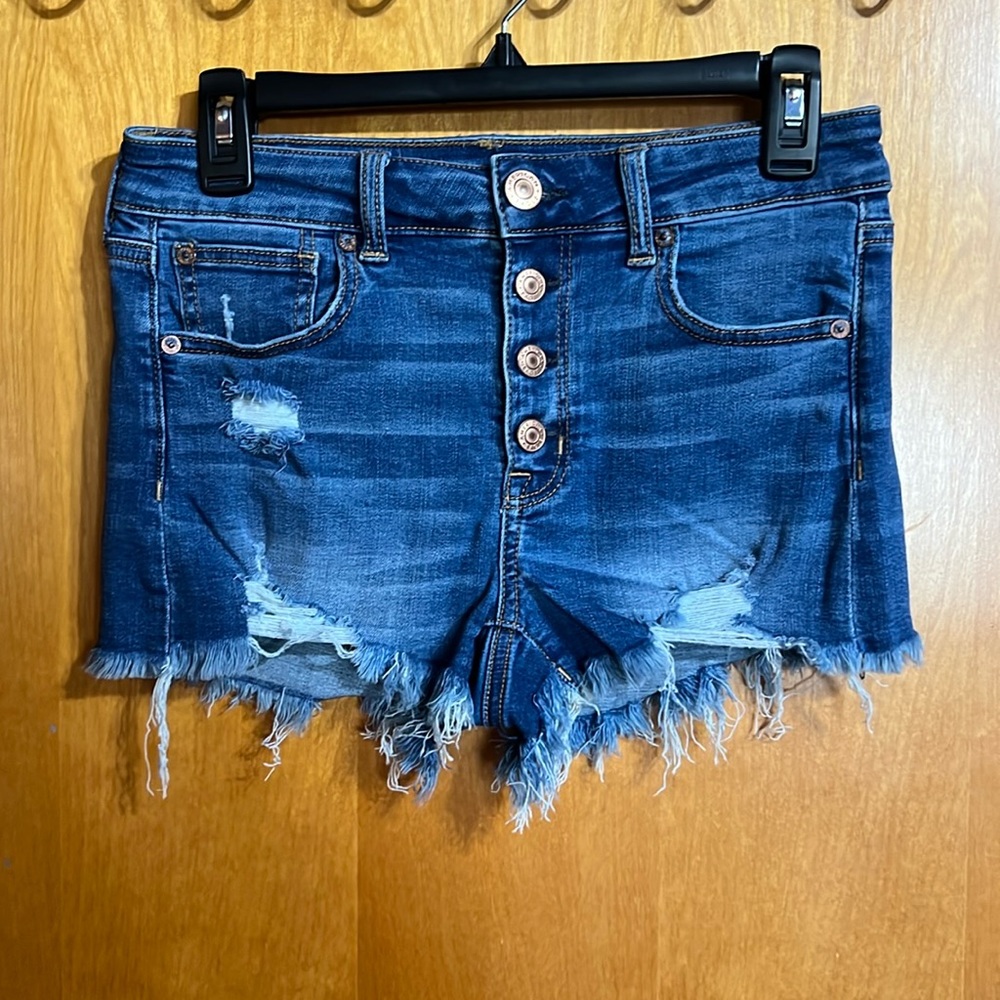 Super stretch hi-rise shortie jean shorts